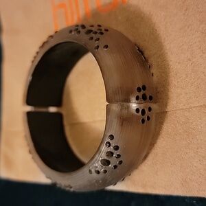 Alexis Bittar Rose Gold Lucite Hinged Bangle Bracelet Black Rhinestones